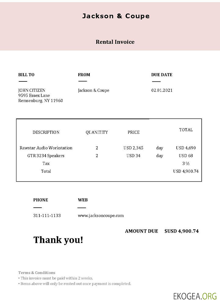 Facture USA Jackson & Coupé